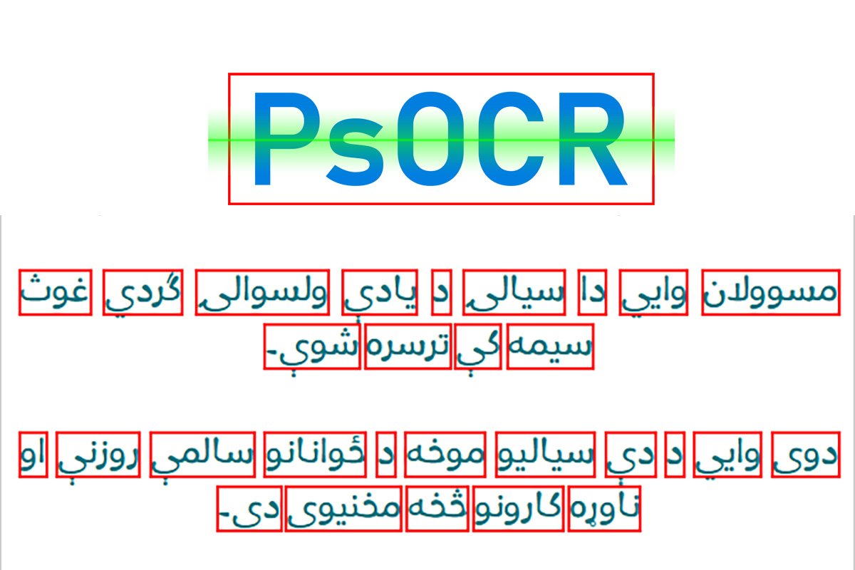 PsOCR sample with Pashto words outlined for recognition